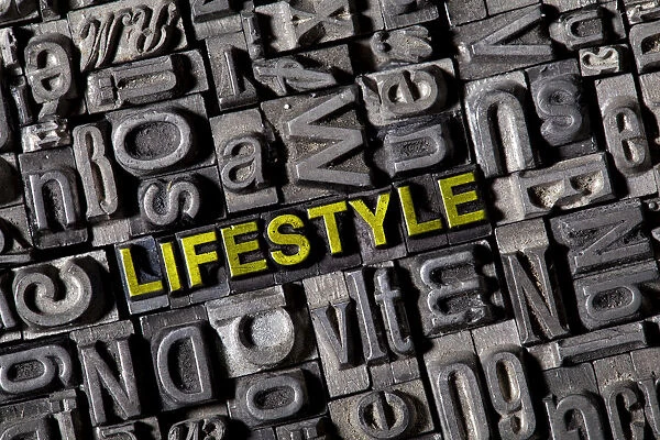 Old lead letters spelling the word LIFESTYLE