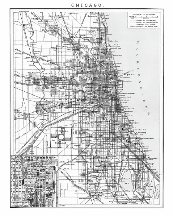 Framed Print : Old lithograph map of Chicago, USA Framed Print : Old lithograph map of Chicago, USA