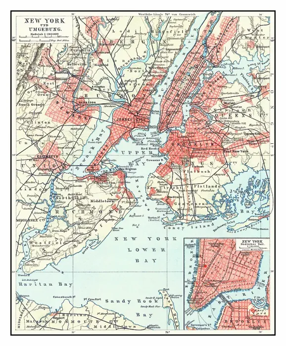 Framed Print : Old lithograph map of New York, USA