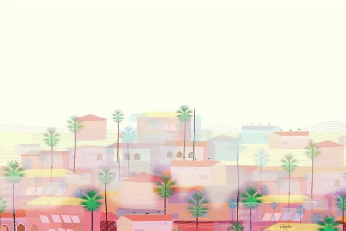 Framed Print : Old Los Angeles Digital Watercolor Cityscape in Morning Framed Print : Old Los Angeles Digital Watercolor Cityscape in Morning
