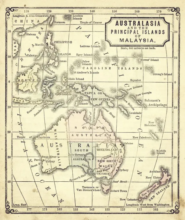 Framed Print : old map of australia - australasia Framed Print : old map of australia - australasia