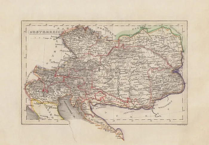 Framed Print : Old map of Austria (Danube monarchy), steel engraving, published 1857 Framed Print : Old map of Austria (Danube monarchy), steel engraving, published 1857