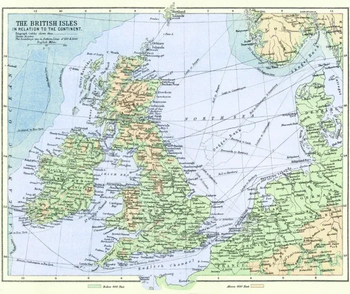 Framed Print : Old map of British Isles in relation to the continent Framed Print : Old map of British Isles in relation to the continent