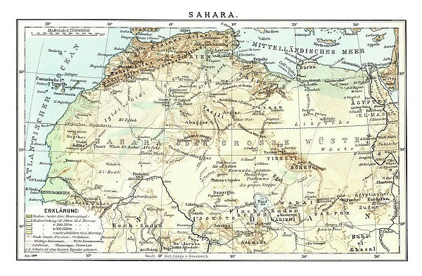 Old map of desert on the African continent - Sahara