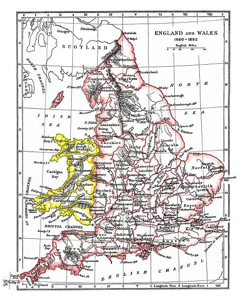 Old map of England and Wales (1660-1892)