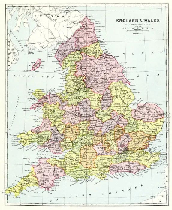 Framed Print : Old map of England and Wales Framed Print : Old map of England and Wales