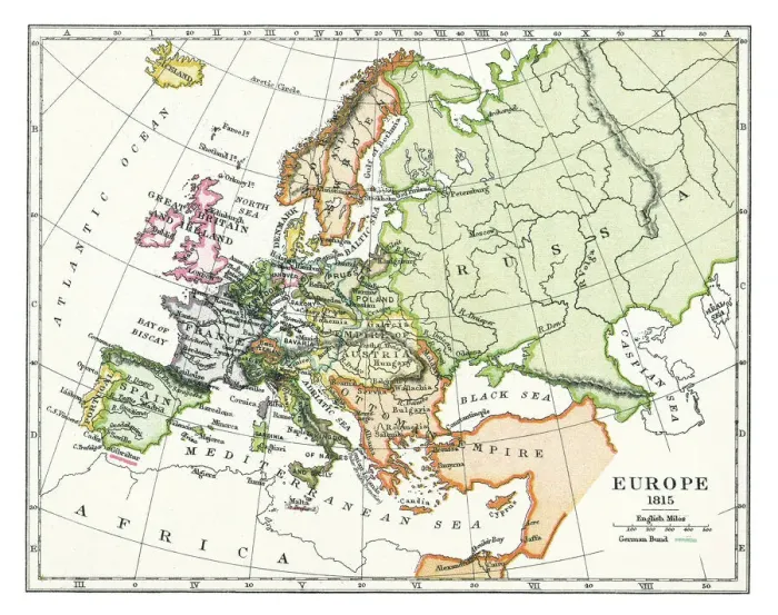Framed Print : Old map of Europe in 1815
