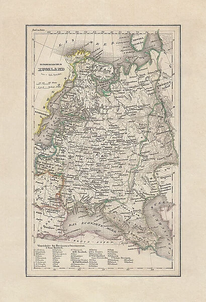 Old map of the European Russia, steel engraving, published