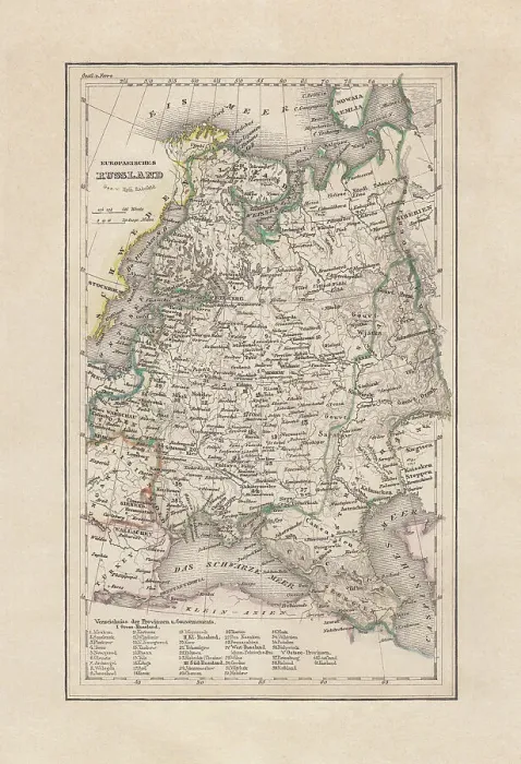 Framed Print : Old map of the European Russia, steel engraving, published Framed Print : Old map of the European Russia, steel engraving, published