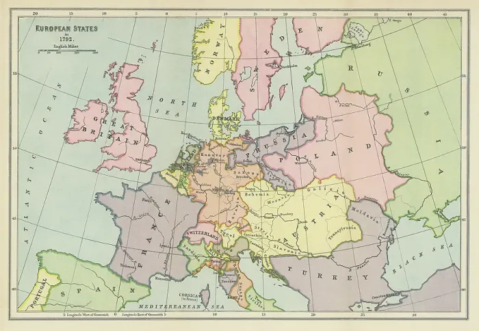Framed Print : Old map of European States in 1792 Framed Print : Old map of European States in 1792