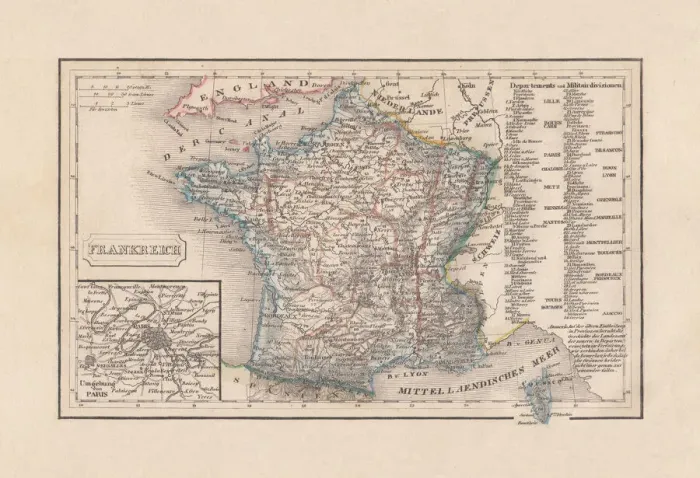 Framed Print : Old map of France, steel engraving, published in 1857 Framed Print : Old map of France, steel engraving, published in 1857
