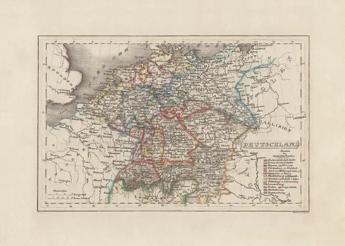 Framed Print : Old map of Germany, steel engraving, published in 1857 Framed Print : Old map of Germany, steel engraving, published in 1857