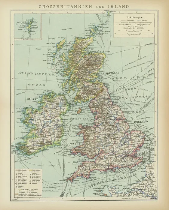 Framed Print : Old map of Great Britain and Ireland