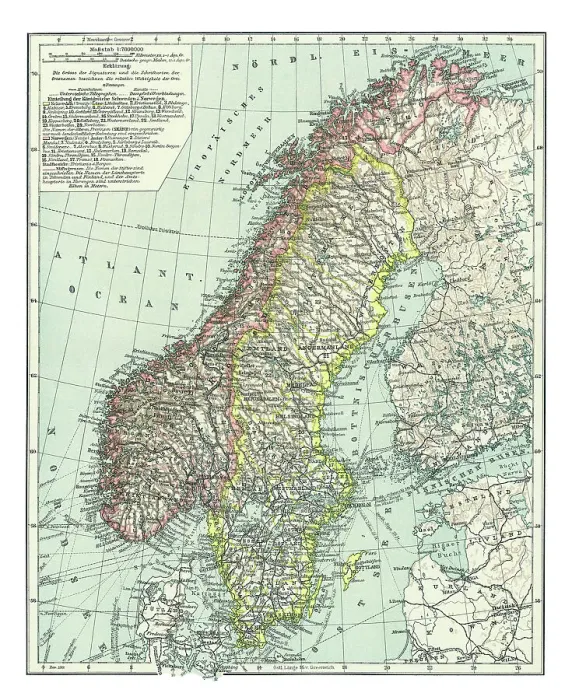 Framed Print : Old map of Norway and Sweden (Scandinavia)
