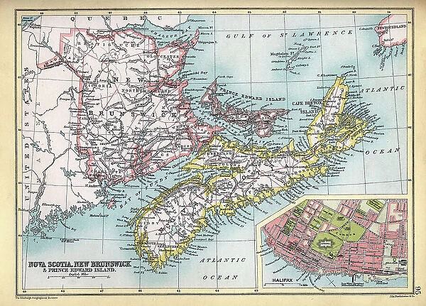 Old Map of Nova Scotia and New Brunswick, Prince Edward Island, detail of Halifax, 1890s, 19th Century