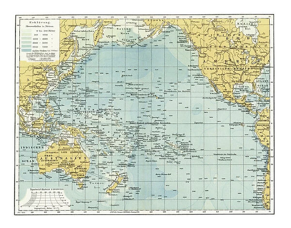 Old map of Pacific Ocean