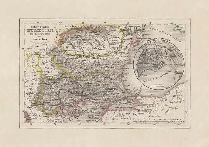Framed Print : Old map of Romania and Bulgaria, steel engraving, published 1857 Framed Print : Old map of Romania and Bulgaria, steel engraving, published 1857