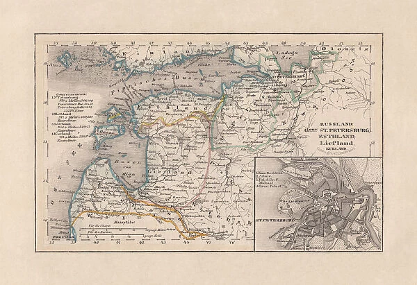 Old map of Russia and the Baltic States, published 1857