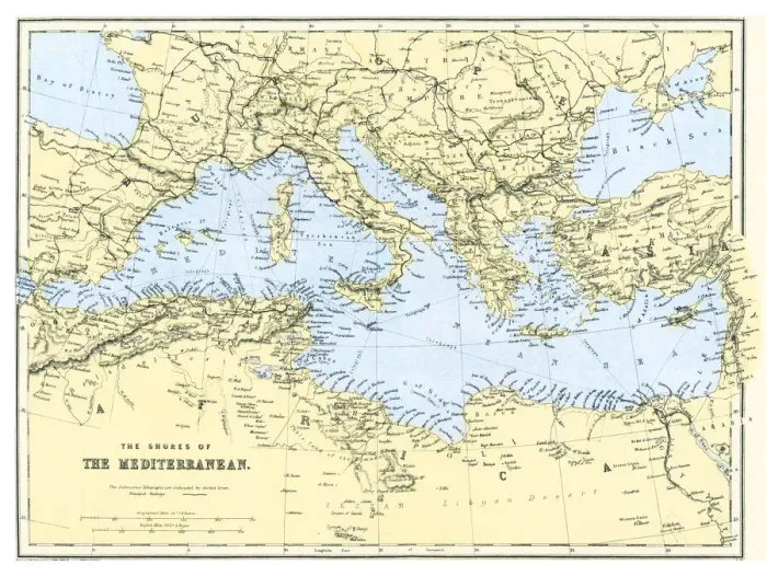 Framed Print : Old map of the shores of the Mediterranean Framed Print : Old map of the shores of the Mediterranean