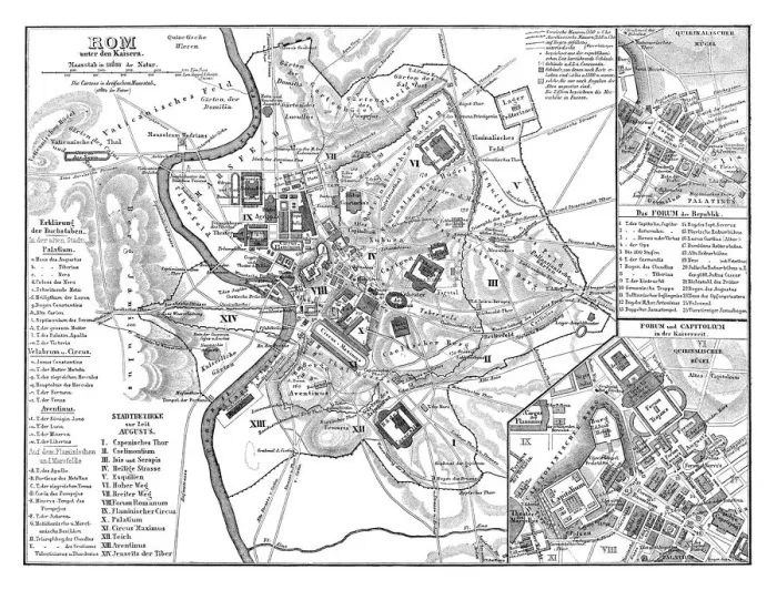 Framed Print : Old map showing Rome arround 1st century BC Framed Print : Old map showing Rome arround 1st century BC
