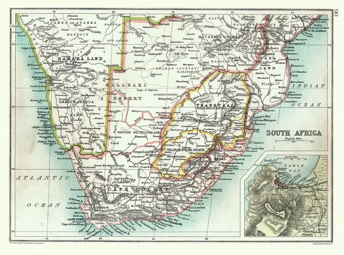Framed Print : Old Map of South Africa, detail of Cape Town, Transvaal, Cape Colony, Orange Free State, 1890s, 19th Century Framed Print : Old Map of South Africa, detail of Cape Town, Transvaal, Cape Colony, Orange Free State, 1890s, 19th Century