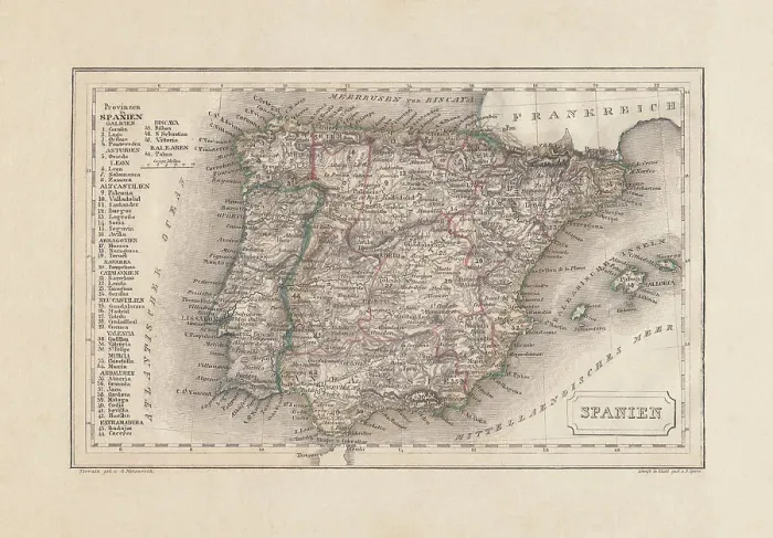 Framed Print : Old map of Spain and Portugal, steel engraving, published 1857 Framed Print : Old map of Spain and Portugal, steel engraving, published 1857