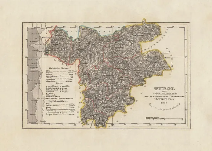 Framed Print : Old map of Tyrol (Austria), steel engraving, published in 1858 Framed Print : Old map of Tyrol (Austria), steel engraving, published in 1858