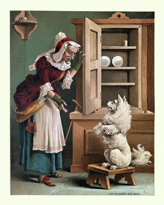 Framed Print : Old Mother Hubbard, The Cupboard was bare, nursery rhyme Framed Print : Old Mother Hubbard, The Cupboard was bare, nursery rhyme