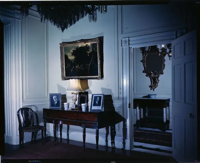 Framed Print : Old Piano in Room Looking out to Hall Framed Print : Old Piano in Room Looking out to Hall