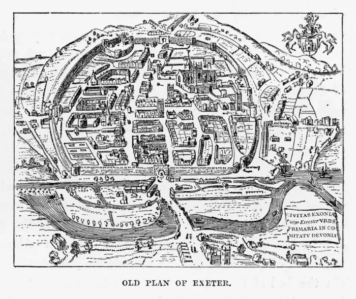Framed Print : Old Plan of Exeter in Devon, England Victorian Engraving, 1840 Framed Print : Old Plan of Exeter in Devon, England Victorian Engraving, 1840
