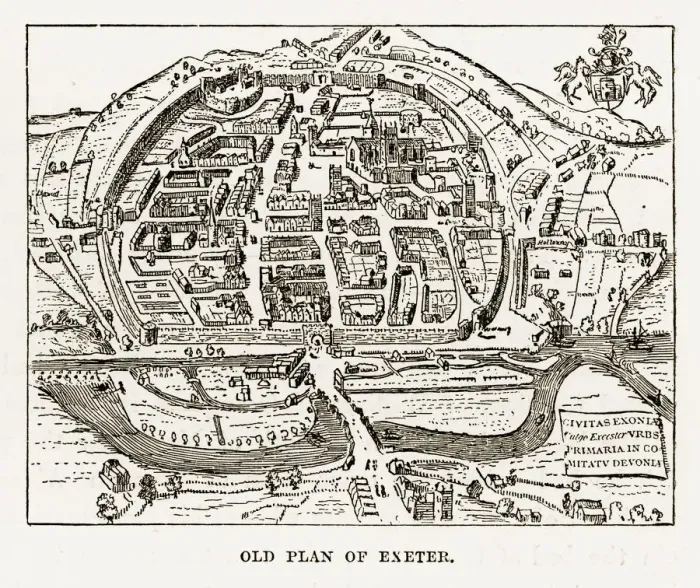 Framed Print : Old Plan of Exeter in Devon, England Victorian Engraving, 1840 Framed Print : Old Plan of Exeter in Devon, England Victorian Engraving, 1840