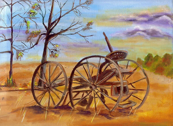 Old Plow. Painting of an old plow