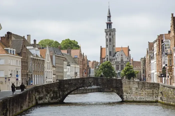 Framed Print : Old stone bridge across the canal in Bruges, West Flanders, Belgium Framed Print : Old stone bridge across the canal in Bruges, West Flanders, Belgium