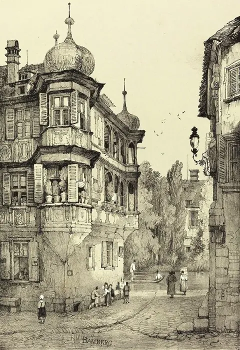 Framed Print : The Old Town of Bamberg, c. 1845, Upper Franconia, Bavaria, Germany, Historical, digitally restored reproduction from a 19th century original Framed Print : The Old Town of Bamberg, c. 1845, Upper Franconia, Bavaria, Germany, Historical, digitally restored reproduction from a 19th century original