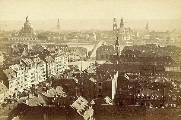The Old Town of Dresden in 1850, Saxony, Germany, Historical, digitally restored reproduction from an 18th or 19th century original