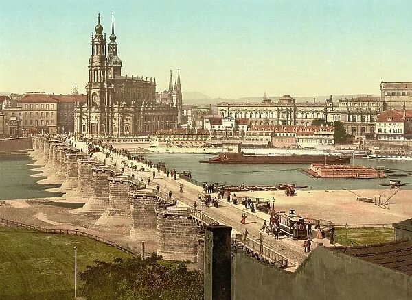 Old Town of Dresden, Saxony, Germany, Historic, digitally restored reproduction of a photochrome print from the 1890s