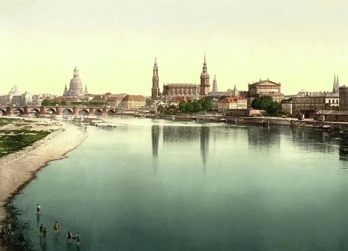 Framed Print : The old town of Dresden seen from the Marienbruecke, Saxony, Germany, Historic, Photochrome print from the 1890s