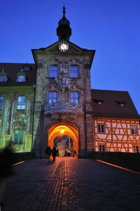 Framed Print : Old Town Hall at dusk, built from 1461-1467 in its present form in the Regnitz River, Obere Bruecke bridge at the front, Obere Brucke 1, Altstadt, Bamberg, Upper Franconia, Bavaria, Germany Framed Print : Old Town Hall at dusk, built from 1461-1467 in its present form in the Regnitz River, Obere Bruecke bridge at the front, Obere Brucke 1, Altstadt, Bamberg, Upper Franconia, Bavaria, Germany