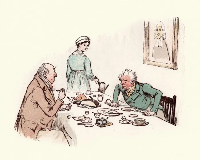 Framed Print : Two old victorian men arguing over the dinner table Framed Print : Two old victorian men arguing over the dinner table