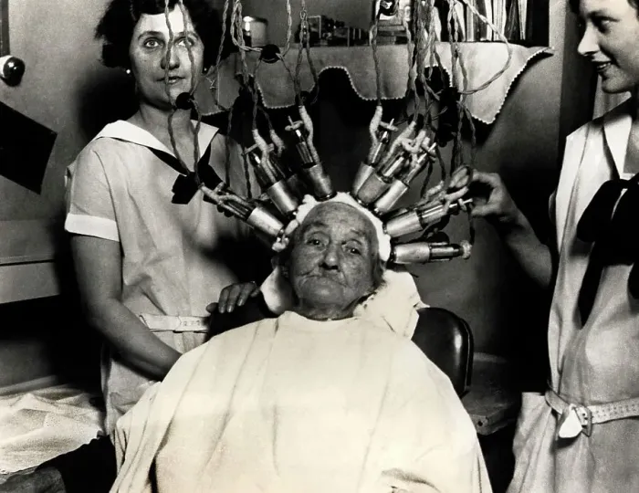 Framed Print : Old Woman getting a Permanent Wave Framed Print : Old Woman getting a Permanent Wave