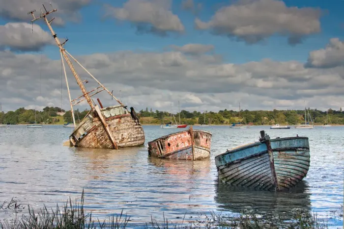 Framed Print : Three Old Wrecks, Pin Mill, Suffolk Framed Print : Three Old Wrecks, Pin Mill, Suffolk
