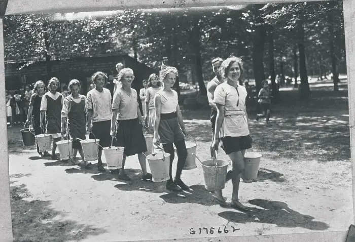 Framed Print : Older German Youngsters Carrying Pails Framed Print : Older German Youngsters Carrying Pails
