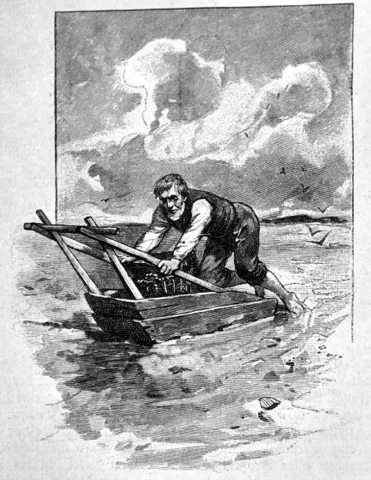 Framed Print : Older man fishing for shells at sea - 1896 Framed Print : Older man fishing for shells at sea - 1896