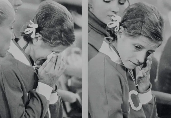 Framed Print : Olga Korbut Crying at 1972 Olympics Framed Print : Olga Korbut Crying at 1972 Olympics