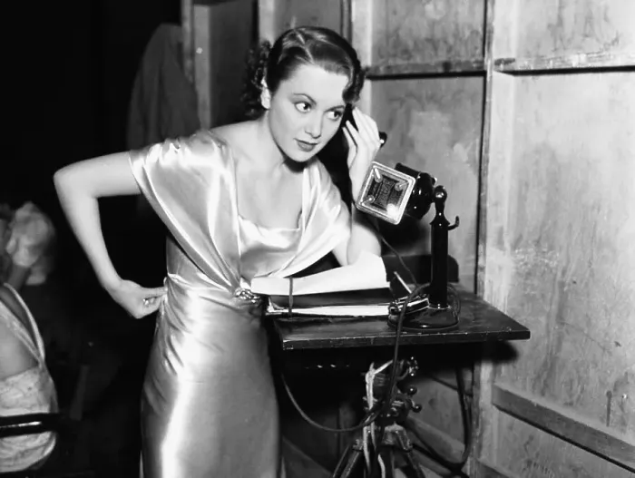 Framed Print : Oliva De Havilland Using Telephone Framed Print : Oliva De Havilland Using Telephone