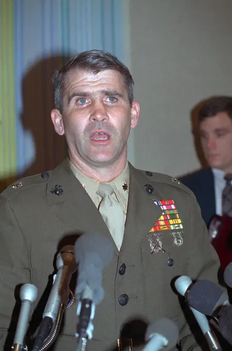 Framed Print : Oliver North at Press Conference Framed Print : Oliver North at Press Conference