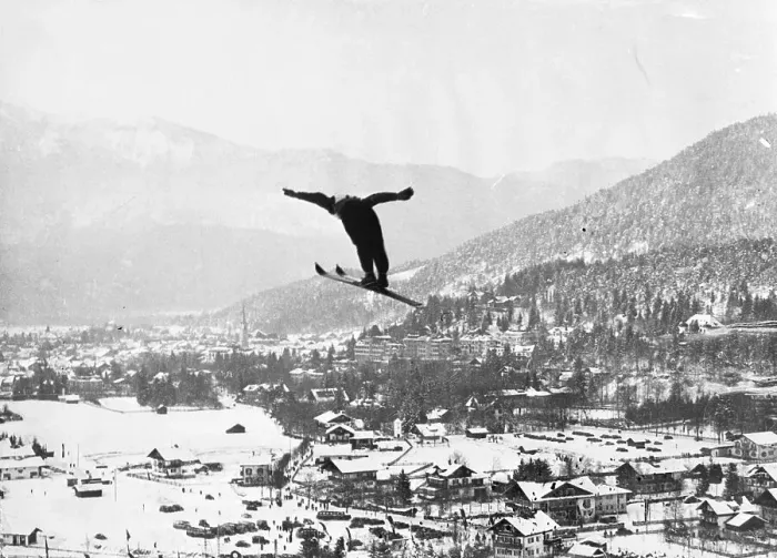 Framed Print : Olympian Berger Ruud Performing Ski Jump