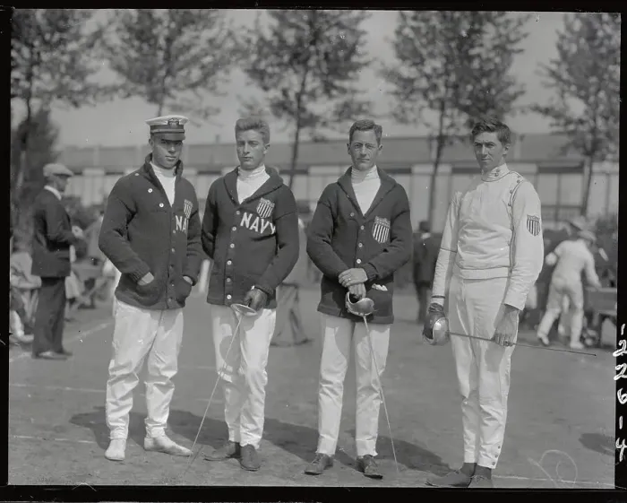 Framed Print : Olympian Fencers Posing in Outdoor Scene Framed Print : Olympian Fencers Posing in Outdoor Scene
