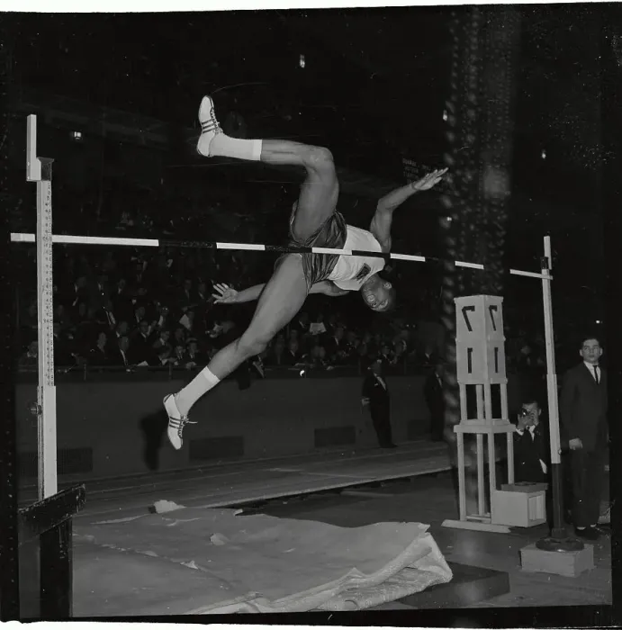 Framed Print : Olympian John Thomas Jumping Over High Bar Framed Print : Olympian John Thomas Jumping Over High Bar