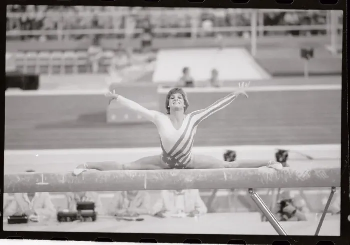 Framed Print : Olympian Mary Lou Retton Performing on Balance Beam Framed Print : Olympian Mary Lou Retton Performing on Balance Beam